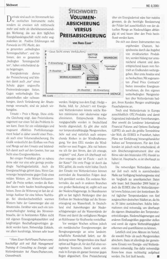 Volumenabsicherung versus Preisabsicherung